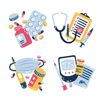 Set of illustrated medical stickers