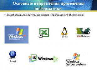 Основные направления применения информатики разработка вычислительных систем и п