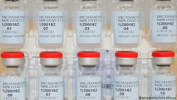 Ampoules with a Janssen vaccine owned by Johnson & Johnson